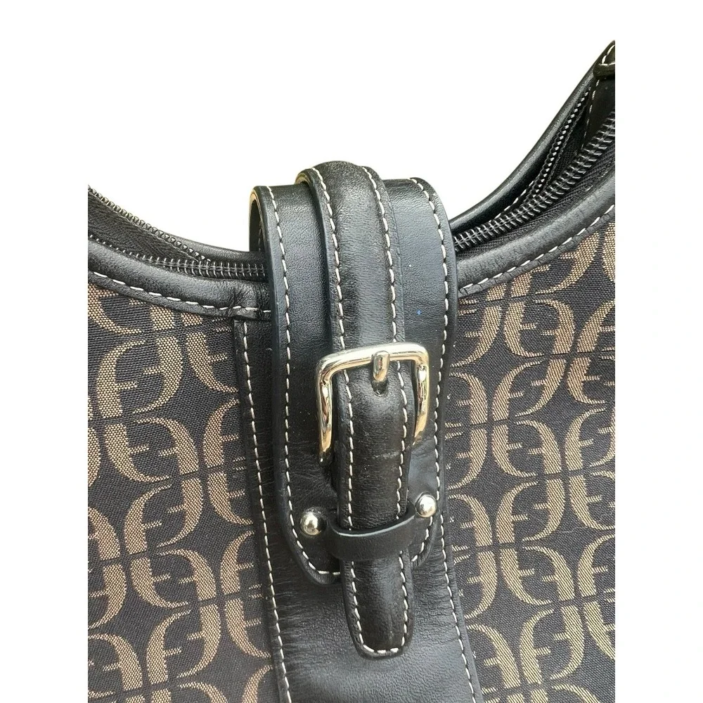 Fossil HOBO Signature Logo Monogram Brown Canvas & Leather Shoulder Bag